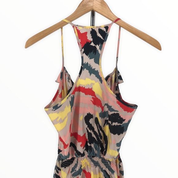 Parker Multicolor Print Ruffle Trim Square Neck Strap Racerback Dress size M - Picture 7 of 13